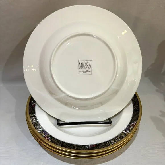 Set of 4 Mikasa Bone China CAG II Royal Glimmer Soup Pasta Bowls Made in Japan
